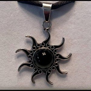 925 Sterling Silver Onyx Sun Pendant